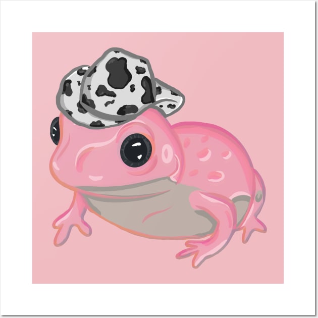 Pink Frog Wearing Cowboy Hat Wall Art by RoserinArt